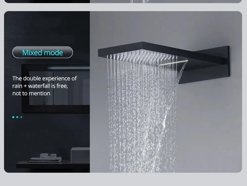 Black Thermostatic Waterfall Shower Set 3 - Way with Hand Shower - Thermostatic Rainfall Shower SystemBathroomLux