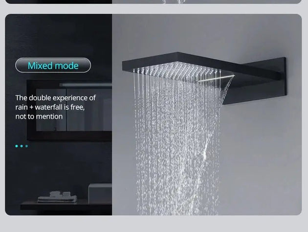 Black Thermostatic Waterfall Shower Set 3 - Way with Hand Shower - Thermostatic Rainfall Shower SystemBathroomLux