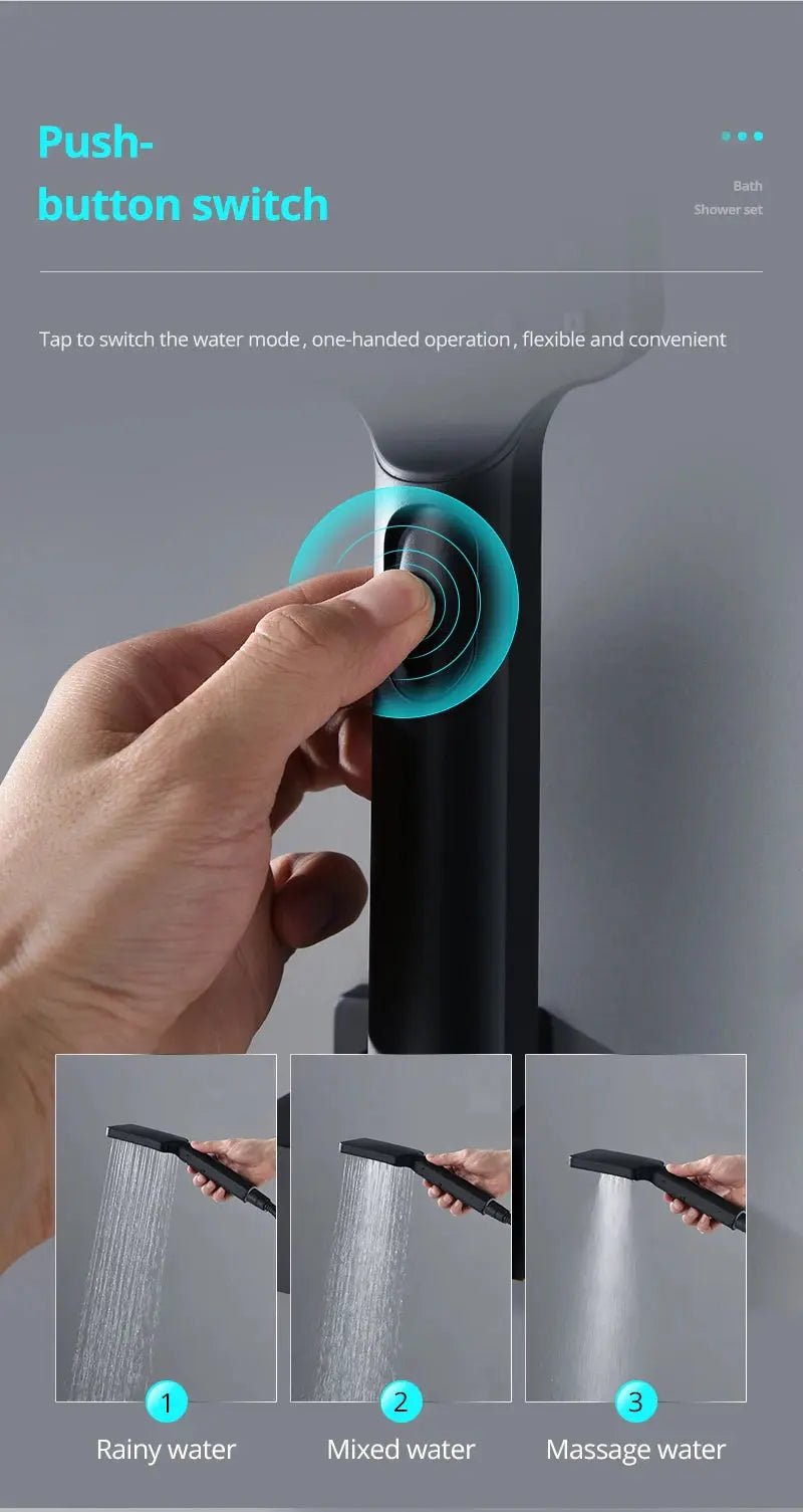 Black Thermostatic Waterfall Shower Set 3 - Way with Hand Shower - Thermostatic Rainfall Shower SystemBathroomLux