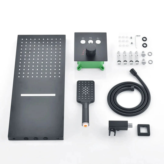 Black Thermostatic Waterfall Shower Set 3 - Way with Hand Shower - Thermostatic Rainfall Shower SystemBathroomLux