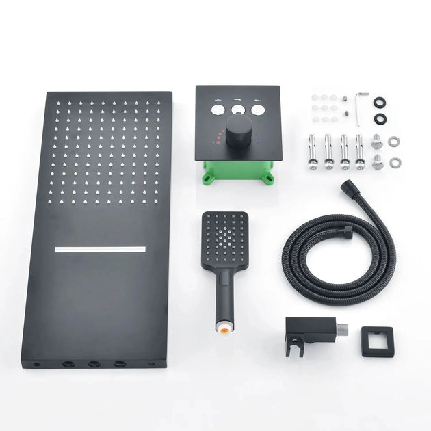 Black Thermostatic Waterfall Shower Set 3 - Way with Hand Shower - Thermostatic Rainfall Shower SystemBathroomLux
