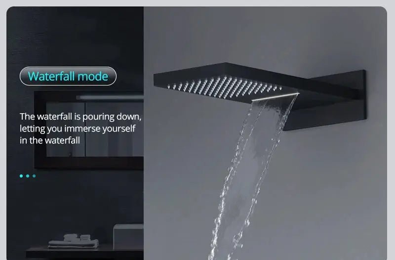 Black Thermostatic Waterfall Shower Set 3 - Way with Hand Shower - Thermostatic Rainfall Shower SystemBathroomLux