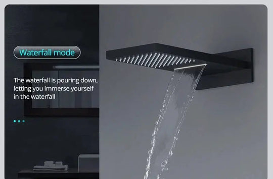 Black Thermostatic Waterfall Shower Set 3 - Way with Hand Shower - Thermostatic Rainfall Shower SystemBathroomLux