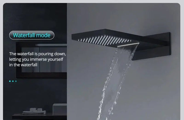 Black Thermostatic Waterfall Shower Set 3 - Way with Hand Shower - Thermostatic Rainfall Shower SystemBathroomLux