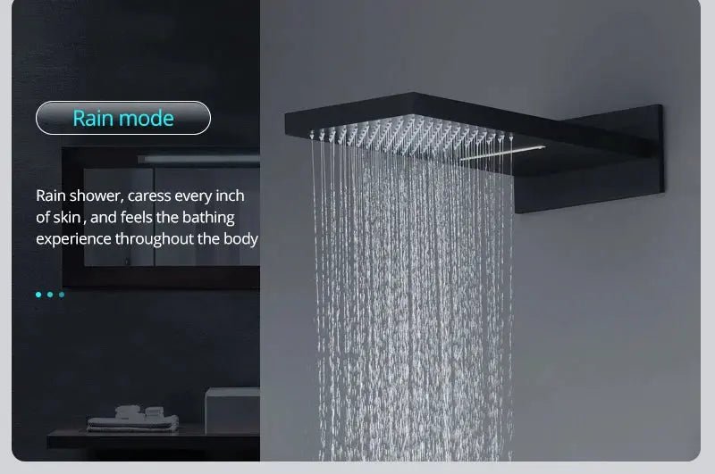 Black Thermostatic Waterfall Shower Set 3 - Way with Hand Shower - Thermostatic Rainfall Shower SystemBathroomLux