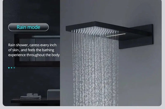 Black Thermostatic Waterfall Shower Set 3 - Way with Hand Shower - Thermostatic Rainfall Shower SystemBathroomLux