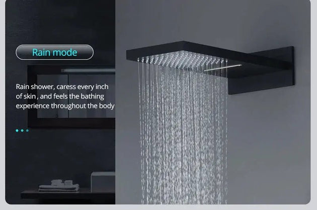 Black Thermostatic Waterfall Shower Set 3 - Way with Hand Shower - Thermostatic Rainfall Shower SystemBathroomLux