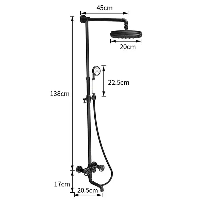 black matt rain shower system wall mounted