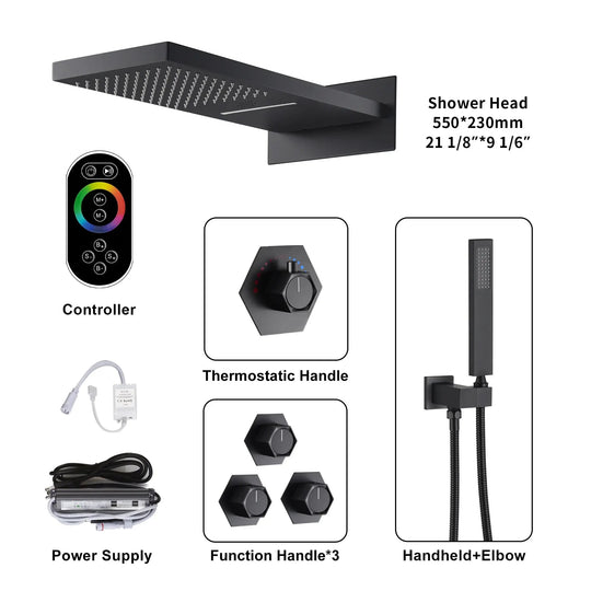 Bluetooth Thermostatic Rain Shower System Set – Solid Brass - thermostatic rain showerBathroomLux