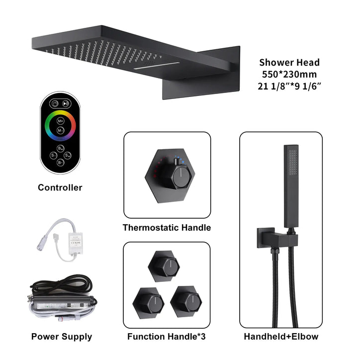 Bluetooth Thermostatic Rain Shower System Set – Solid Brass - thermostatic rain showerBathroomLux