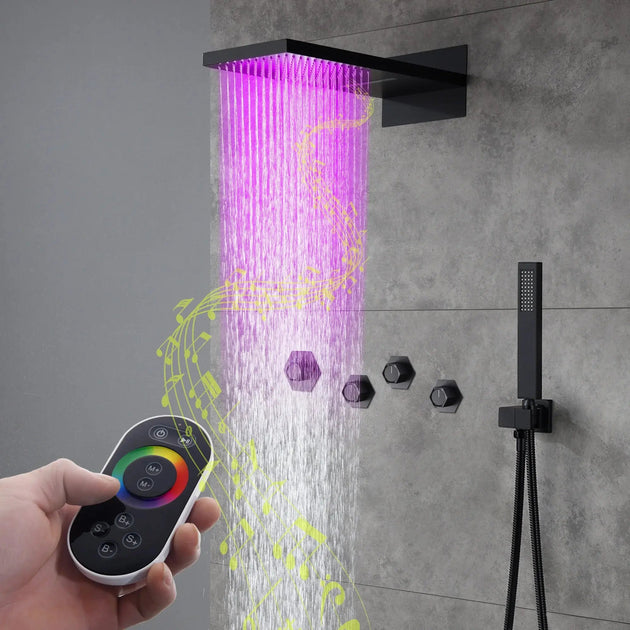 Bluetooth Thermostatic Rain Shower System Set – Solid Brass - thermostatic rain showerBathroomLux