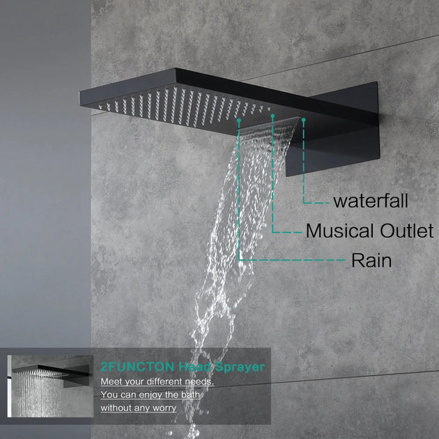 Bluetooth Thermostatic Rain Shower System Set – Solid Brass - thermostatic rain showerBathroomLux