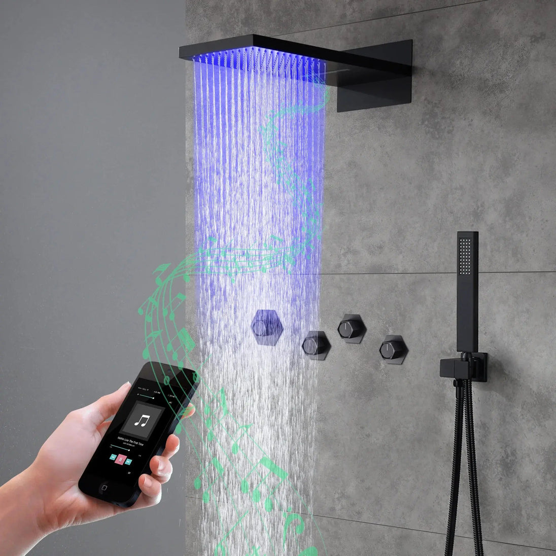 Bluetooth Thermostatic Rain Shower System Set – Solid Brass - thermostatic rain showerBathroomLux