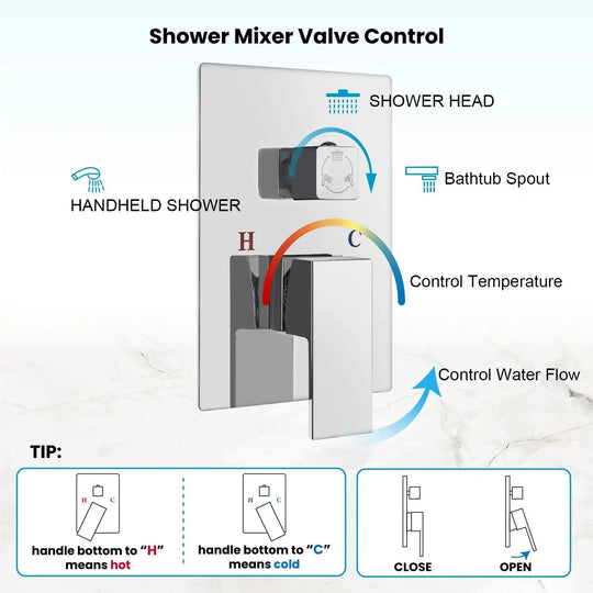 Brass Concealed Shower Mixer – Luxury Bath & Rain Set - Concealed Rain Shower SystemBathroomLux
