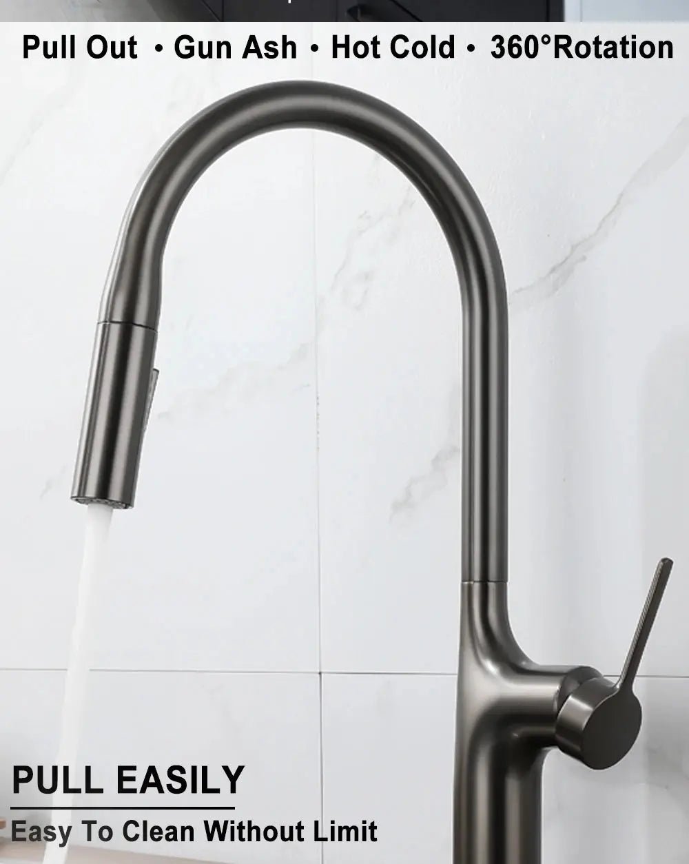 Brass Deck - Mounted Kitchen Faucet Pull - Out Single Handle and Dual Function - Kitchen Faucet Pull - OutBathroomLux