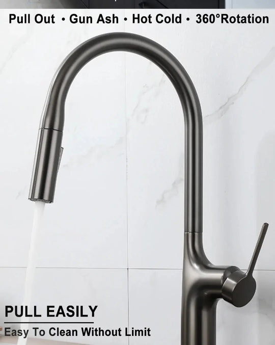 Brass Deck - Mounted Kitchen Faucet Pull - Out Single Handle and Dual Function - Kitchen Faucet Pull - OutBathroomLux