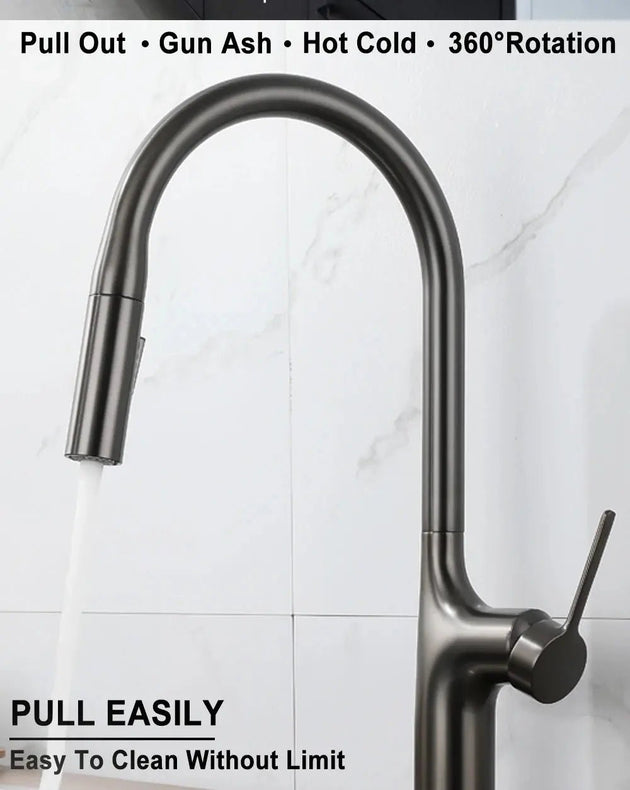 Brass Deck - Mounted Kitchen Faucet Pull - Out Single Handle and Dual Function - Kitchen Faucet Pull - OutBathroomLux