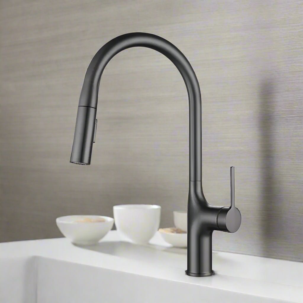 Brass Deck - Mounted Kitchen Faucet Pull - Out Single Handle and Dual Function - Kitchen Faucet Pull - OutBathroomLux