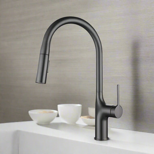 Brass Deck - Mounted Kitchen Faucet Pull - Out Single Handle and Dual Function - Kitchen Faucet Pull - OutBathroomLux