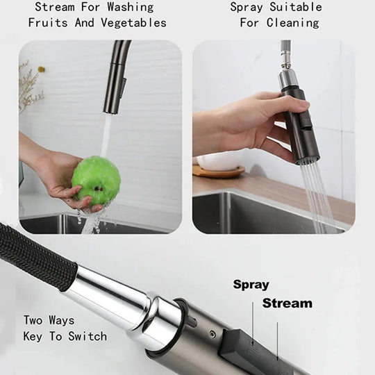 Brass Deck - Mounted Kitchen Faucet Pull - Out Single Handle and Dual Function - Kitchen Faucet Pull - OutBathroomLux