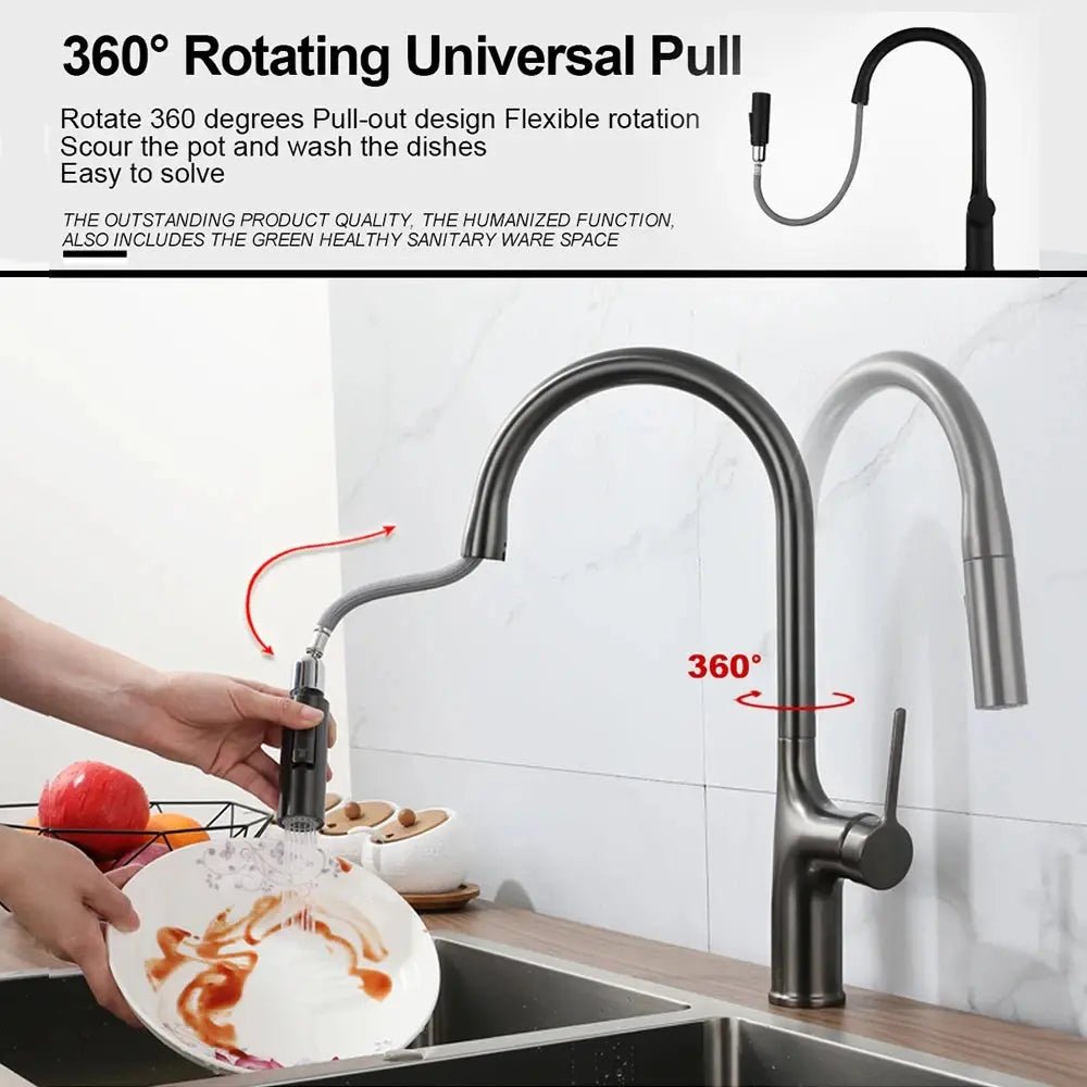 Brass Deck - Mounted Kitchen Faucet Pull - Out Single Handle and Dual Function - Kitchen Faucet Pull - OutBathroomLux