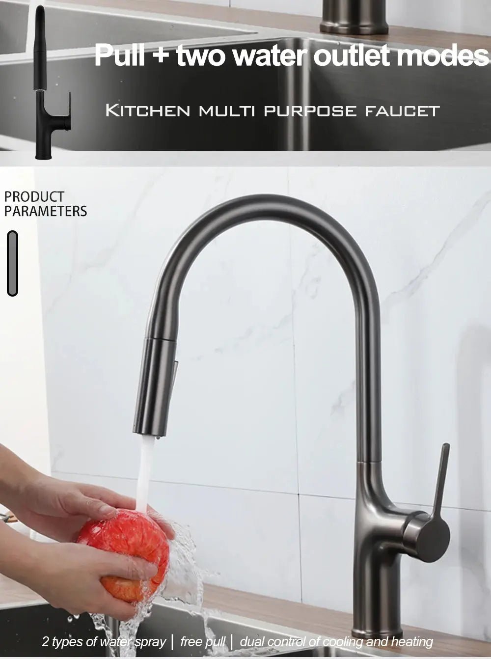 Brass Deck - Mounted Kitchen Faucet Pull - Out Single Handle and Dual Function - Kitchen Faucet Pull - OutBathroomLux