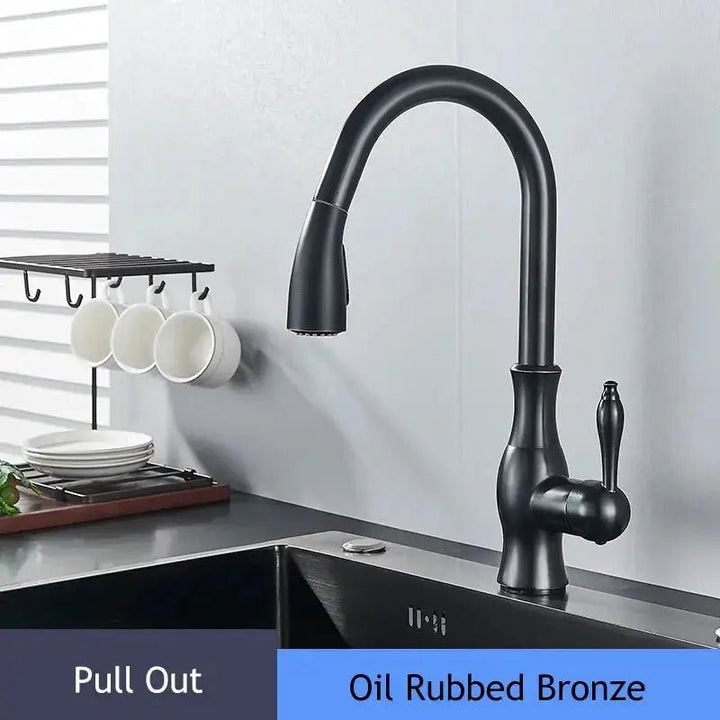 Brass Kitchen Mixer Tap – 360° Swivel, Pull - Out Spout, Hot & Cold Valve Control - Brass Kitchen Mixer Tap – 360° SwivelBathroomLux