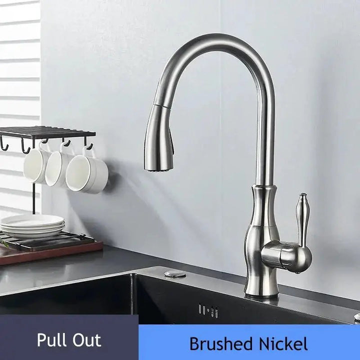 Brass Kitchen Mixer Tap – 360° Swivel, Pull - Out Spout, Hot & Cold Valve Control - Brass Kitchen Mixer Tap – 360° SwivelBathroomLux