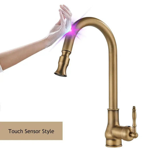 Brass Kitchen Tap – Sensor Mode, Single Handle Hot & Cold, Pull - Out Spout - Touchless Brass Kitchen Tap – Sensor ModeBathroomLux