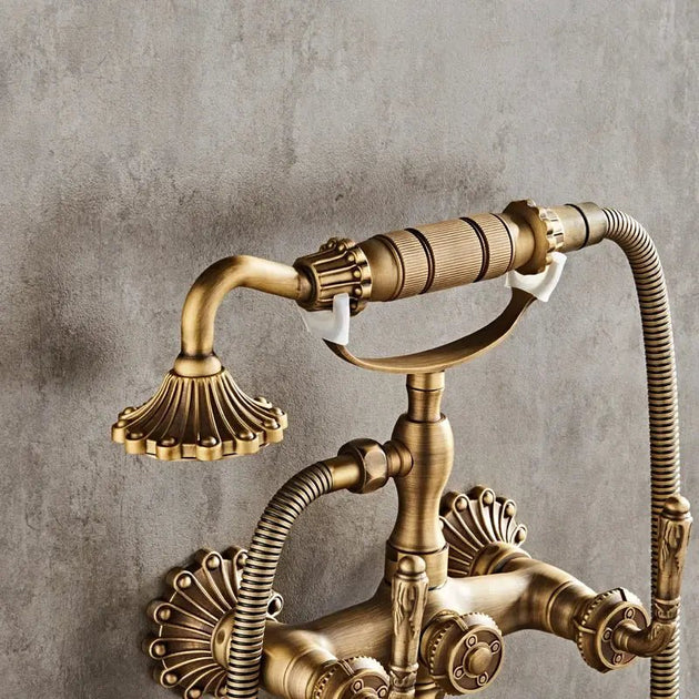 Brass Long Handle Carved Antique Telephone Shower Set - Bathtub & Shower FaucetsBathroomLux
