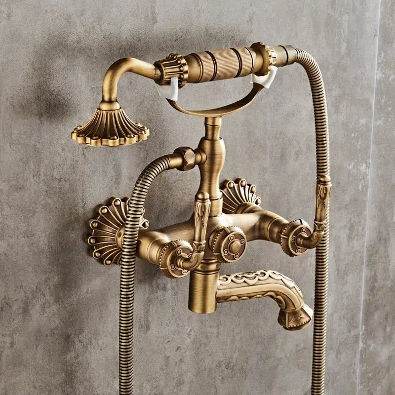 Brass Long Handle Carved Antique Telephone Shower Set - Bathtub & Shower FaucetsBathroomLux