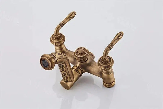 Brass Long Handle Carved Antique Telephone Shower Set - Bathtub & Shower FaucetsBathroomLux
