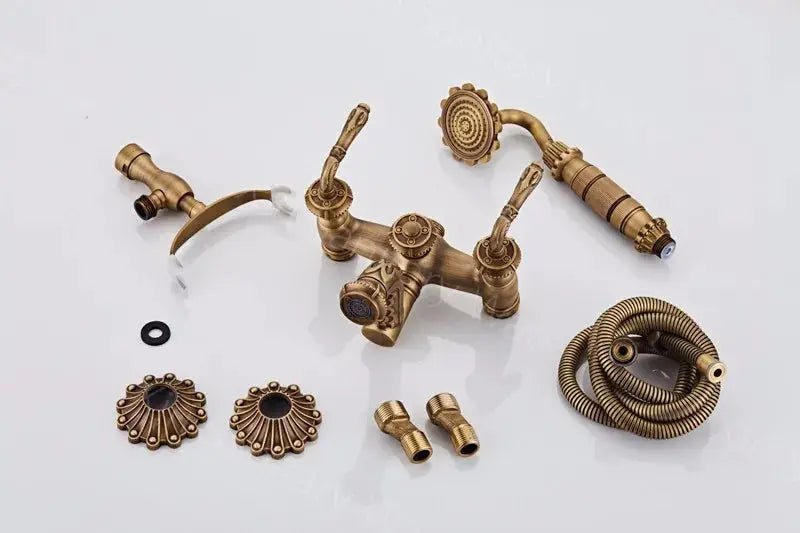 Brass Long Handle Carved Antique Telephone Shower Set - Bathtub & Shower FaucetsBathroomLux