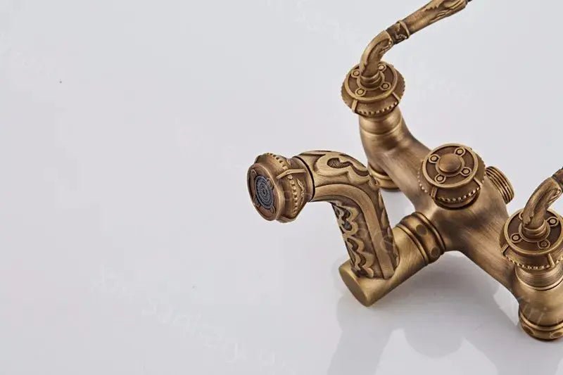 Brass Long Handle Carved Antique Telephone Shower Set - Bathtub & Shower FaucetsBathroomLux