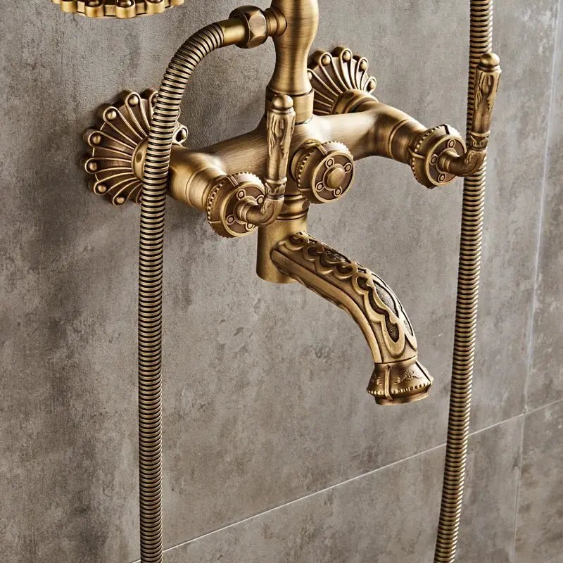 Brass Long Handle Carved Antique Telephone Shower Set - Bathtub & Shower FaucetsBathroomLux