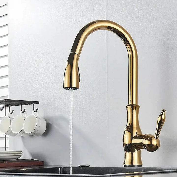 Brass Sensor Kitchen Tap – 360° Swivel, Pull - Out Spout, Hot & Cold Mixer - BathroomLux