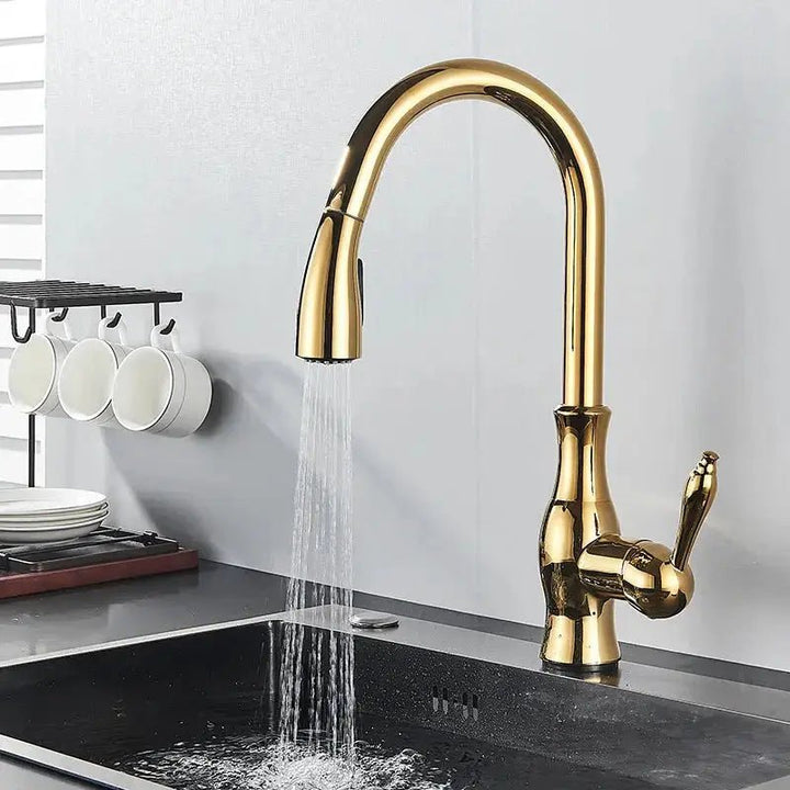 Brass Sensor Kitchen Tap – 360° Swivel, Pull - Out Spout, Hot & Cold Mixer - BathroomLux