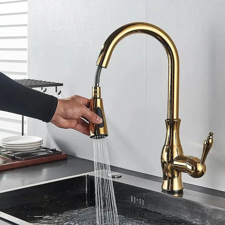 Brass Sensor Kitchen Tap – 360° Swivel, Pull - Out Spout, Hot & Cold Mixer - BathroomLux