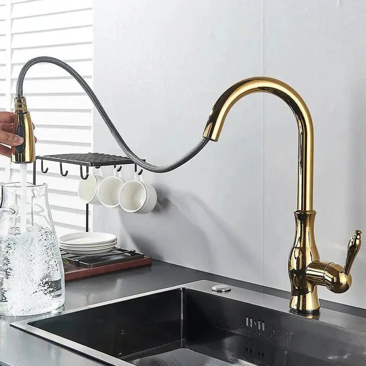 Brass Sensor Kitchen Tap – 360° Swivel, Pull - Out Spout, Hot & Cold Mixer - BathroomLux