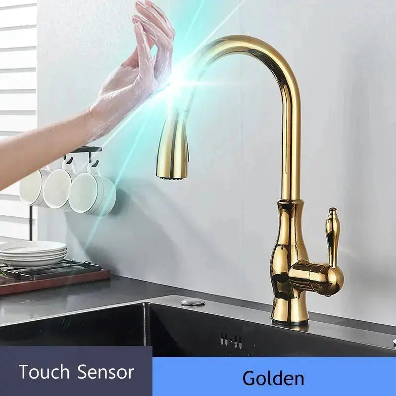 Brass Sensor Kitchen Tap – 360° Swivel, Pull - Out Spout, Hot & Cold Mixer - BathroomLux
