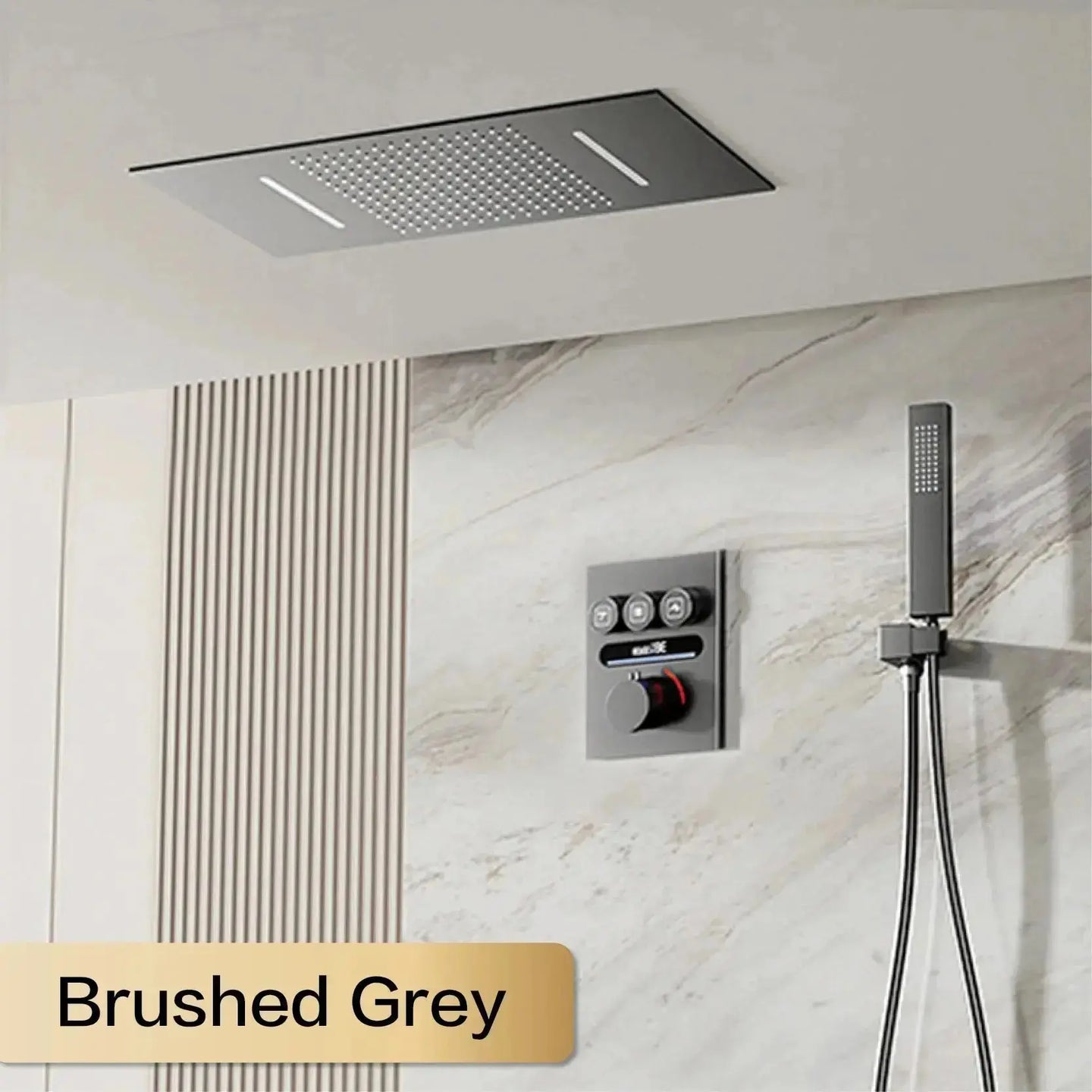 Brass Thermostatic Shower System – Wall Mounted LED Digital Display Hot & Cold Mixer - bathroom faucet with led lightsBathroomLux