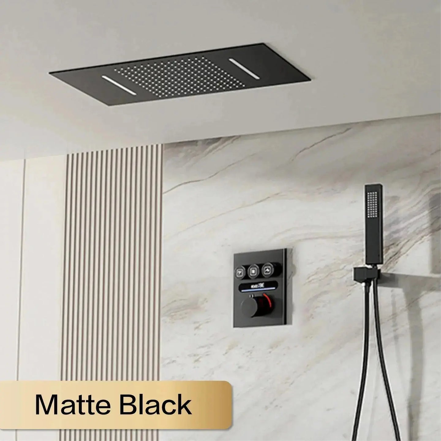 Brass Thermostatic Shower System – Wall Mounted LED Digital Display Hot & Cold Mixer - bathroom faucet with led lightsBathroomLux