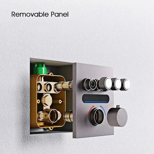 Brass Thermostatic Shower System – Wall Mounted LED Digital Display Hot & Cold Mixer - bathroom faucet with led lightsBathroomLux