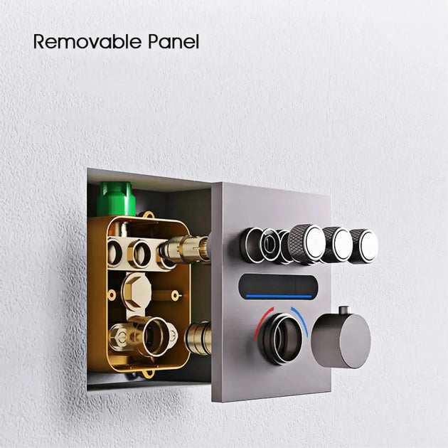 Brass Thermostatic Shower System – Wall Mounted LED Digital Display Hot & Cold Mixer - bathroom faucet with led lightsBathroomLux