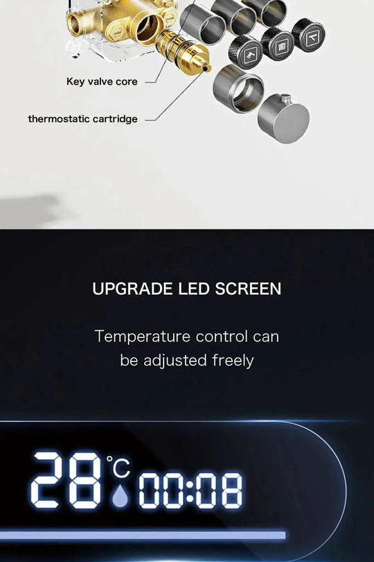 Brass Thermostatic Shower System – Wall Mounted LED Digital Display Hot & Cold Mixer - bathroom faucet with led lightsBathroomLux