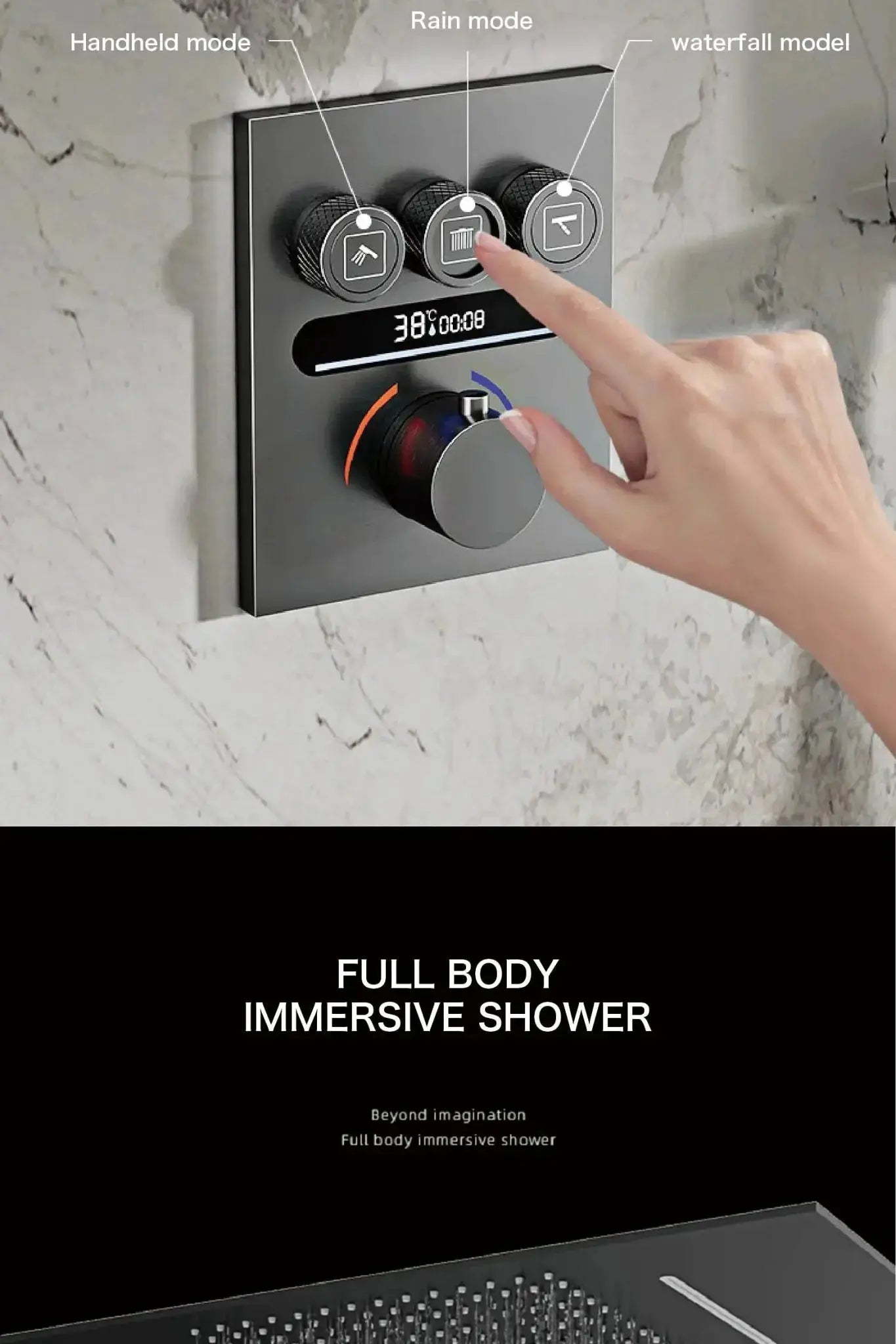 Brass Thermostatic Shower System – Wall Mounted LED Digital Display Hot & Cold Mixer - bathroom faucet with led lightsBathroomLux