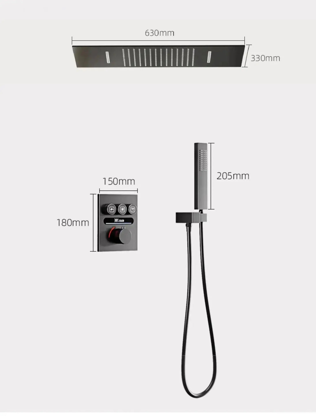 Brass Thermostatic Shower System – Wall Mounted LED Digital Display Hot & Cold Mixer - bathroom faucet with led lightsBathroomLux