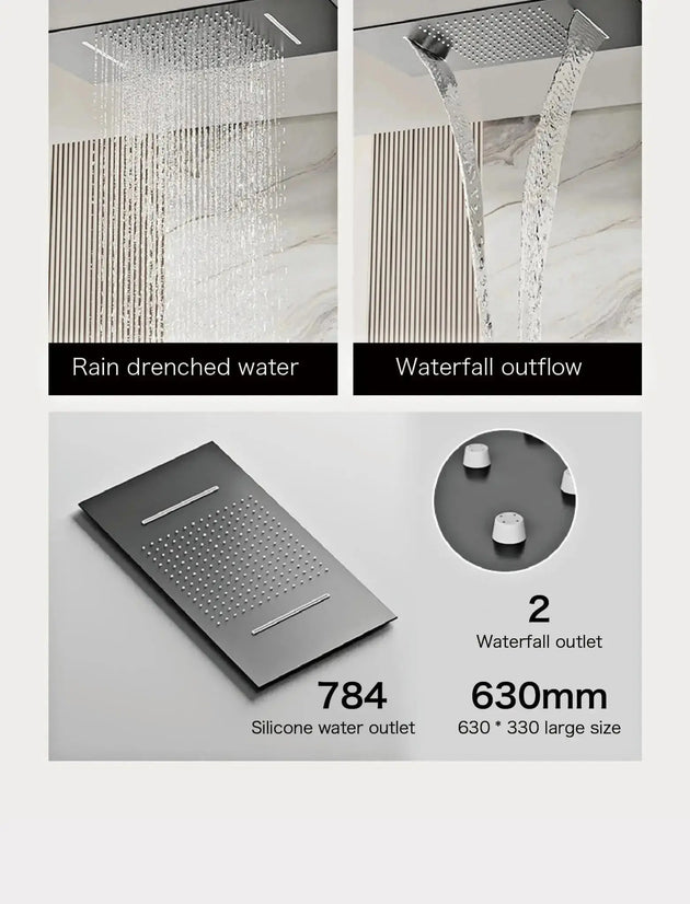 Brass Thermostatic Shower System – Wall Mounted LED Digital Display Hot & Cold Mixer - bathroom faucet with led lightsBathroomLux