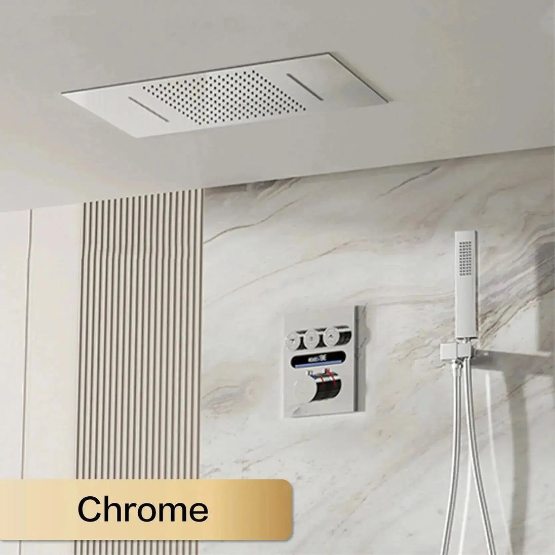 Brass Thermostatic Shower System – Wall Mounted LED Digital Display Hot & Cold Mixer - bathroom faucet with led lightsBathroomLux