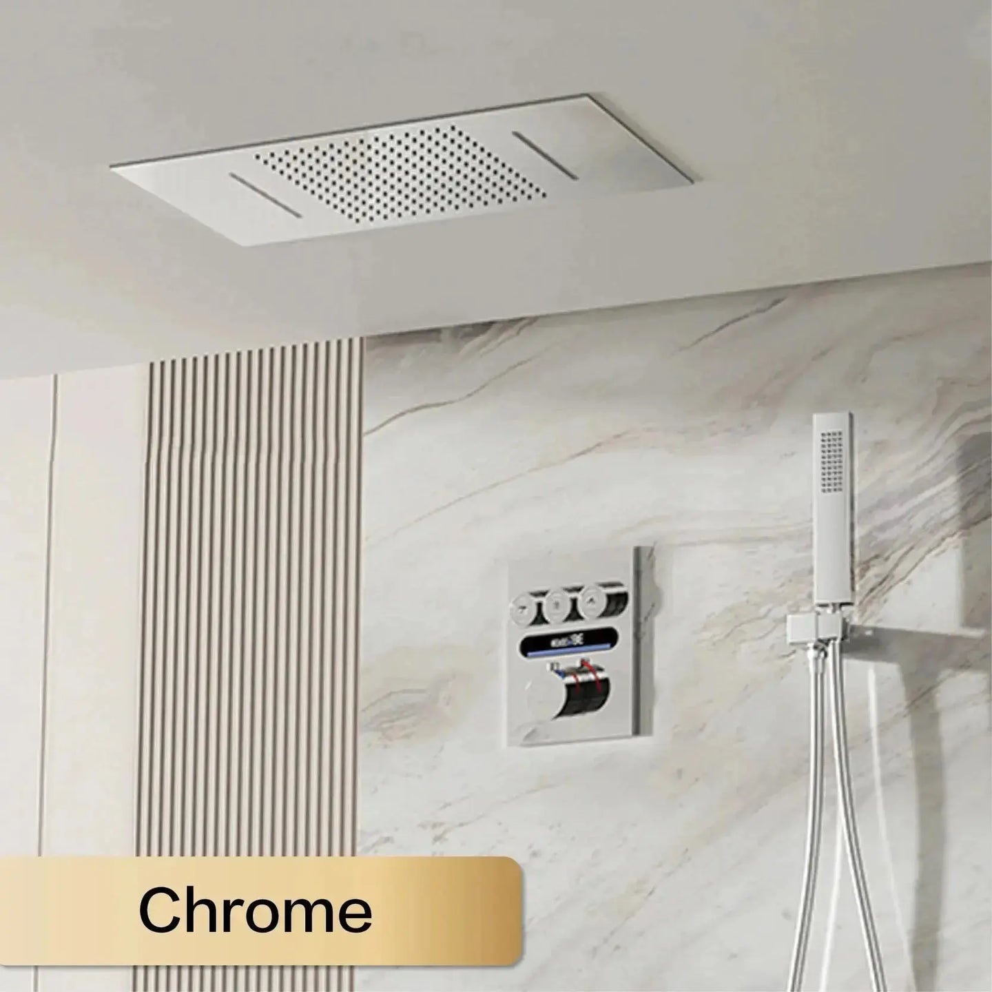 Brass Thermostatic Shower System – Wall Mounted LED Digital Display Hot & Cold Mixer - bathroom faucet with led lightsBathroomLux